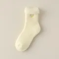 Chaussettes d'hiver épaisses en peluche douce avec broderie de cœur chaudes pour femmes - Taille Unique / Jaune Lait