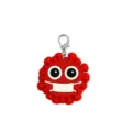 Detailed view of the red PVC virus keychain with a face mask, cute medical themed backpack charm. - Virus Style