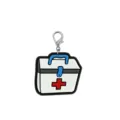 Cute medical first aid box PVC cartoon keychain with lobster clasp pendant detail view. - 05