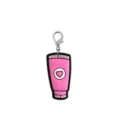 Roze cosmetische fles vorm PVC sleutelhanger hanger met kreeft sluiting, mooie detailopname. - 12