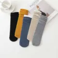 Cozy ribbed crew socks for women, thick cotton solid color winter warm slouch socks set. - One Size / Black + Ginger Yellow + Khaki + Light Gray + Blue
