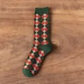 Korean Japanese retro argyle mid tube socks women autumn fashion college style knit long socks - One Size / Dark Green