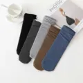 Comfortable solid color ribbed crew socks for women, thick stacked socks for autumn. - One Size / Black + Dark Gray + Coffee + Light Gray + Blue