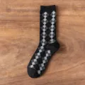 Classic women's black grey argyle pattern mid-tube knit socks British retro college style - One Size / Black