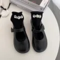 Black Mary Jane shoes with pearl socks set, Japanese JK uniform student Lolita footwear main. - One Size / Front Pearl Black