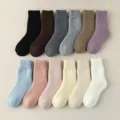 Thickened winter warm women socks, solid color cozy fleece mid tube floor socks 12pcs - Free Size [Brushed Loop] / Multicolor