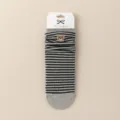 Women cute cartoon bear embroidered mid-tube striped cotton socks with hanging card winter - One Size / Light Gray