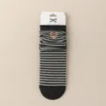Calcetines de tubo medio a rayas para mujer con bordado de oso tierno, estilo universitario. - Talla única / Gris Medio