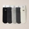 Women cute embroidered bow mid tube slouch socks cotton breathable sweet five pairs set daily wear - One Size / Multicolor