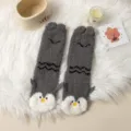 Cute cartoon thick plush winter thermal fuzzy socks for women cozy home floor sleep socks - Gray Penguin