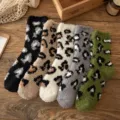 Cozy thick coral fleece fuzzy socks for women winter warm cute leopard sleep floor socks - Multicolor