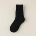 Women winter thick black warm loop socks comfortable fleece lined home sleep floor mid-calf socks - Free Size [Brushed Loop] / Black