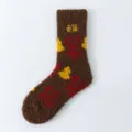 Cozy brown coral fleece mid-calf socks with warm blessing patterns for winter home wear. - One Size / Health and Peace