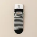 Calcetines a media pantorrilla a rayas con oso bordado para mujer, calcetines de algodón. - Talla única / Negro