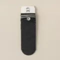 Grey cotton mid-tube socks with double stripes and cute embroidered smiley face design. - Dark Gray