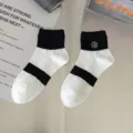 Women mid-calf cotton socks, black and white stripes with chic floral embroidery design. - Black Thick Stripes