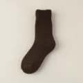 Thickened winter women's mid-calf solid brown loop warm home sleeping socks main view - Free Size [Brushed Loop] / Brown