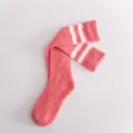 Coral fleece women socks fuzzy winter warm knee high cute Japanese style pink two stripe long socks - One Size / Pink