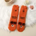 Thick coral fleece winter cute cartoon bear plush floor socks warm home fuzzy cute socks - Mocha Teddy Bear
