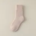 Women thick winter solid color mid tube loop socks warm casual soft floor sleep socks - Free Size [Brushed Loop] / Nude