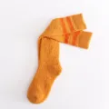 Japanese style coral fleece knee high socks for women warm winter fuzzy two stripe socks - One Size / Turmeric