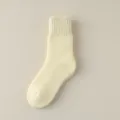 Women's thick winter thermal loop socks solid color cozy mid-tube home sleep floor socks - Free Size [Brushed Loop] / Milk Yellow