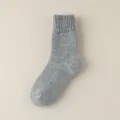 Thickened knit mid-calf winter socks in solid grey color, flat lay view for cozy home wear. - Free Size [Brushed Loop] / Light Gray