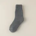 Thickened winter fleece socks for women, solid gray warm mid-calf terry socks for indoor use. - Free Size [Brushed Loop] / Dark Gray