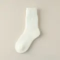 Thickened Winter Warm Thermal Terry Socks Solid Color Mid-Tube Cozy Soft Floor Socks For Women - Free Size [Brushed Loop] / White