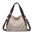 Élégant sac cabas bicolore pour femme, sac à main en cuir souple avec poignées solides. - Abricot