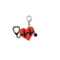 Cute medical keychain nurse charm featuring red heart and stethoscope design pendant. - Purple Embroidery (05)