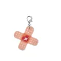 Pink medical bandage PVC keychain with heart ECG design and silver metal lobster clasp. - Band-Aid Cross