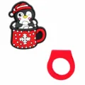 Bague pingouin de Noël en caoutchouc PVC souple, joli anneau de doigt DIY rouge pour enfants. - Broderie Verte et Bleue (03)