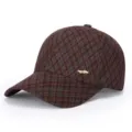 Autumn winter women brown plaid baseball cap warm stylish curved brim hat chic everyday accessory - Adjustable / Red
