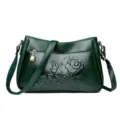 Elegante donkergroene schoudertas van leer met rozenreliëf voor dames dagelijks - Groen