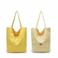 Yellow double-sided canvas tote bag, casual large capacity shoulder shopping bag new - Reversible Design / Yellow Double-sided