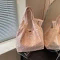 Borsa a tracolla casual in tela a pois rosa grande capacità borsa da donna quotidiana - Rosa
