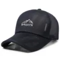 Men breathable mesh baseball cap detail view, lightweight sports sun hat for outdoor fishing. - Blue