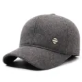 Men's winter warm wool baseball cap, thick grey tweed fabric, stylish outdoor hat for cold weather. - Adjustable / Gray
