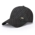 Women's autumn and winter warm baseball cap with fine plaid pattern and metal decor detail. - Adjustable / Blue and Coffee