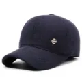 Winter warm woolen baseball cap for men, thick navy blue outdoor casual hat with metal decor. - Adjustable / Blue