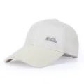 Close-up detail of breathable beige mesh baseball cap front embroidery and visor design. - Adjustable / Off White