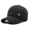 Men's winter warm woolen baseball cap detail shot, thick fleece lining for cold weather. - Adjustable / Black