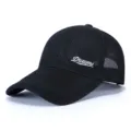 Men breathable mesh baseball cap summer outdoor sun protection hat with lengthened brim detail view. - Blue