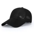 Men's quick-drying mesh baseball cap, breathable summer outdoor sports sun protection hat. - Adjustable / Black