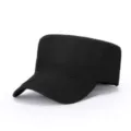 Close-up detail of the black flat top cap fabric texture, simple solid color daily wear. - Adjustable / Black