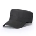 Detailed view of the black cotton flat top cap, showing neat stitching and structured brim. - Adjustable / Gray