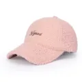 Teddy fleece baseball cap with embroidered letter, pink winter warm hat for outdoor sports. - Adjustable / Pink