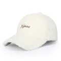 Teddy fleece baseball cap with brown embroidered letter, off-white winter warm duck tongue hat. - Adjustable / Off White