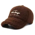 Brown lamb wool baseball cap for women, plush teddy fleece dad hat, cozy winter warm. - Coffee